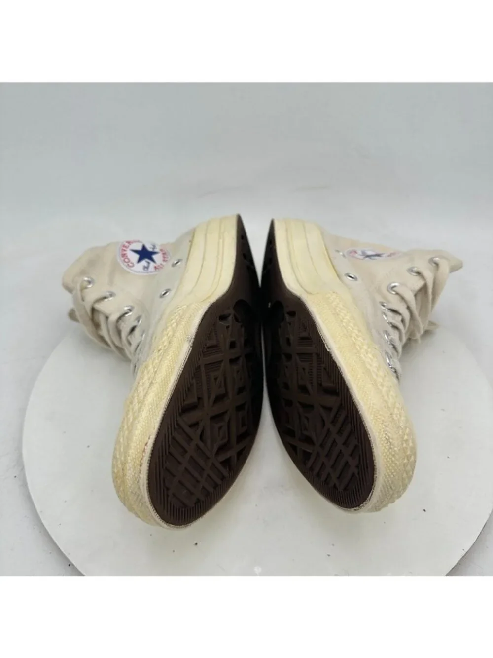 Converse x Comme des Garcons PLAY Women 8 Parchment Canvas High Top Shoes